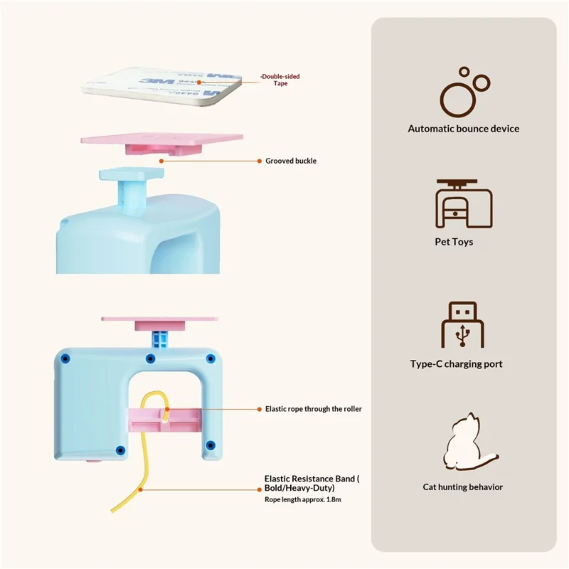 Brinquedo Inteligente Elétrico para Gatos, Brinquedo Interativo Interior para Gatos, Brinquedo Saltitão para Pendurar na Porta, Acessórios para Autodivertimento de Animais de Estimação - Azul