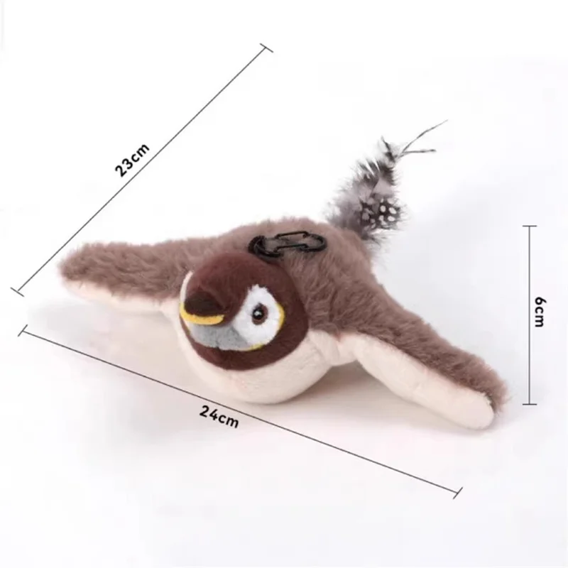 USB Rechargeable Flapping Bird Interactive Sparrow for Pet Cat Touch Activated Plush Toy with Sound
