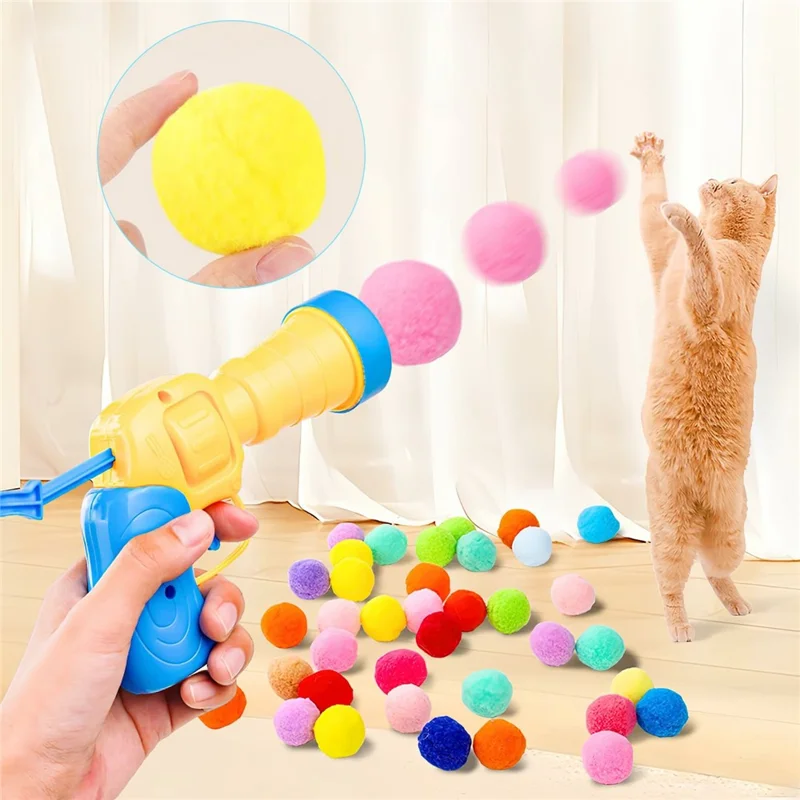 Interaktive Plüsch-Kugel-Katzenpistole mit 20 bunten Bällen, Katzenspielzeug gegen Langeweile für den Indoor-Spielplatz