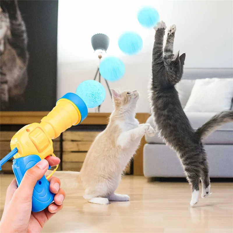 Interaktive Plüsch-Kugel-Katzenpistole mit 20 bunten Bällen, Katzenspielzeug gegen Langeweile für den Indoor-Spielplatz