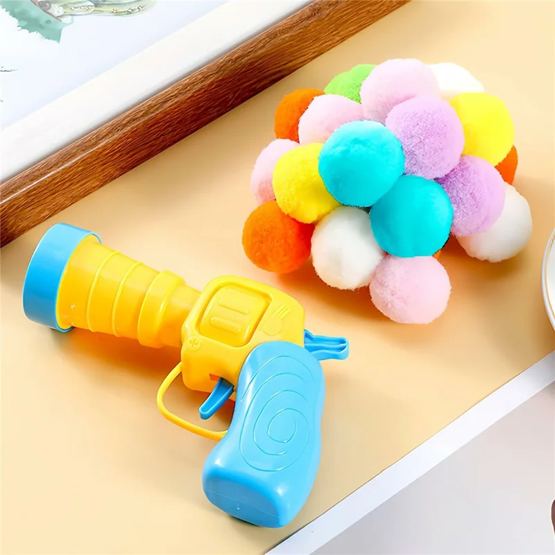 Interaktive Plüsch-Kugel-Katzenpistole mit 20 bunten Bällen, Katzenspielzeug gegen Langeweile für den Indoor-Spielplatz