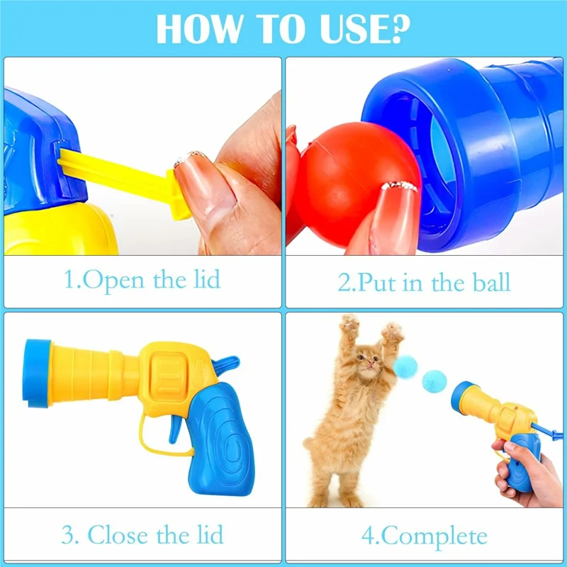 Interaktive Plüsch-Kugel-Katzenpistole mit 20 bunten Bällen, Katzenspielzeug gegen Langeweile für den Indoor-Spielplatz