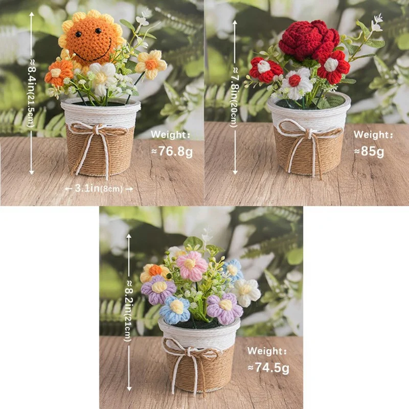 Handcrafted Crochet Flower Pot with Large Planter, Artificial Plant Decorative Ornament for Home / Office Desktop Display - Sunflower