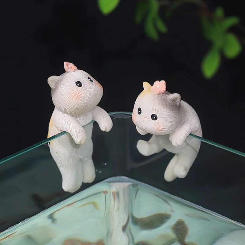 Creative Cat Aquarium Ornament Hanging Fish Tank Decoration Planter Garden Accessory Miniature Landscape - Catching Fish