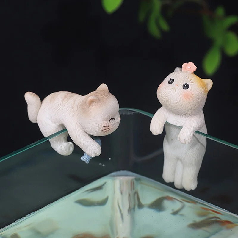 Creative Cat Aquarium Ornament Hanging Fish Tank Decoration Planter Garden Accessory Miniature Landscape - Catching Fish