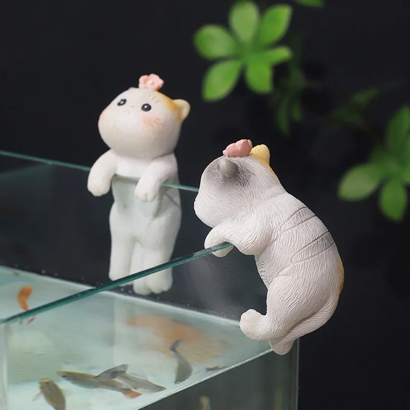 Creative Cat Aquarium Ornament Hanging Fish Tank Decoration Planter Garden Accessory Miniature Landscape - Catching Fish