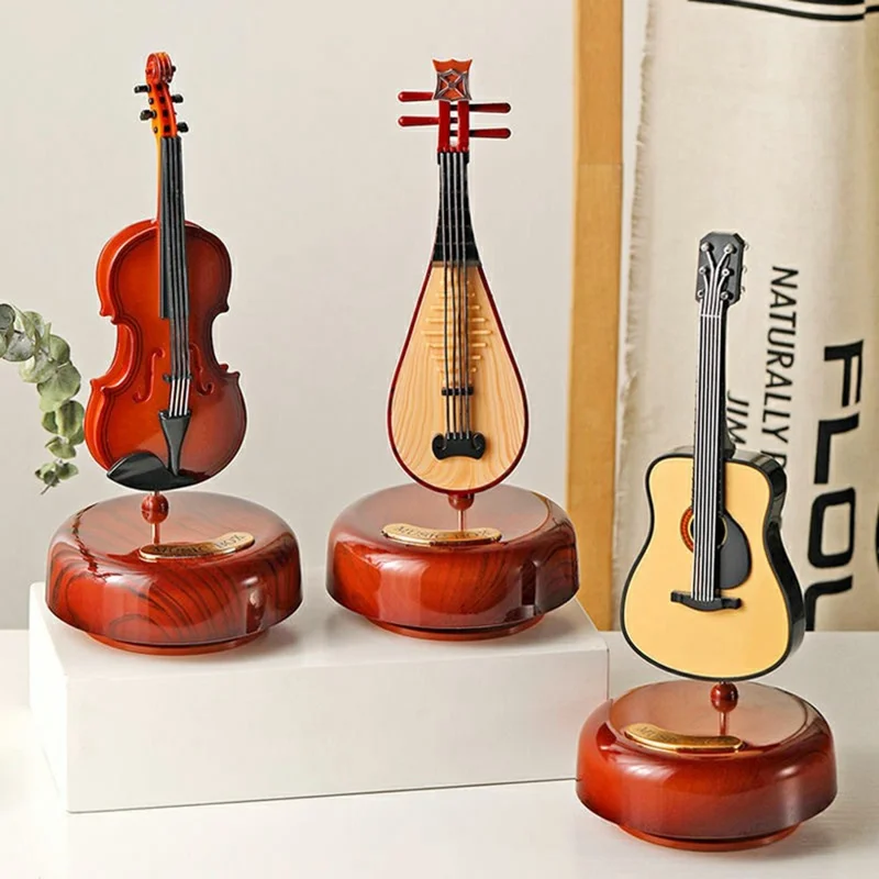 Scatola Musicale Classica con Strumento Musicale Rotante, Decorazione Modello Meccanico Vintage da Esposizione per Casa e Ufficio - Violino