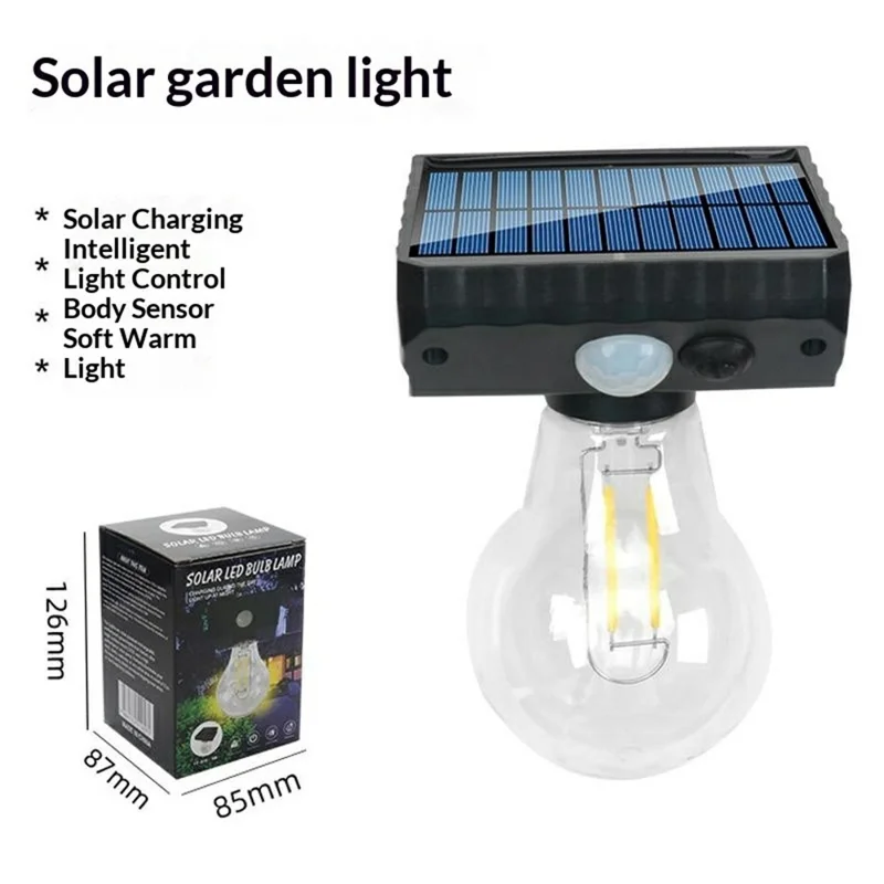 Ampoule solaire unique à filament de tungstène, luminaire extérieur avec capteur de mouvement, lampe murale LED solaire