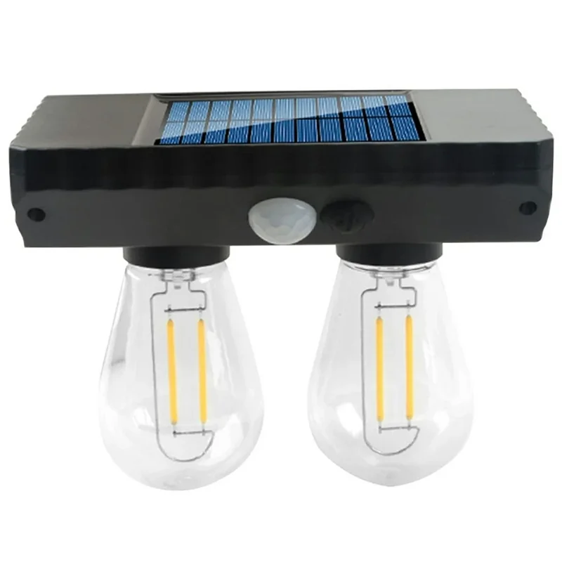 Lampe solaire extérieure à double ampoule à filament de tungstène avec capteur de mouvement, lampe murale LED alimentée par énergie solaire