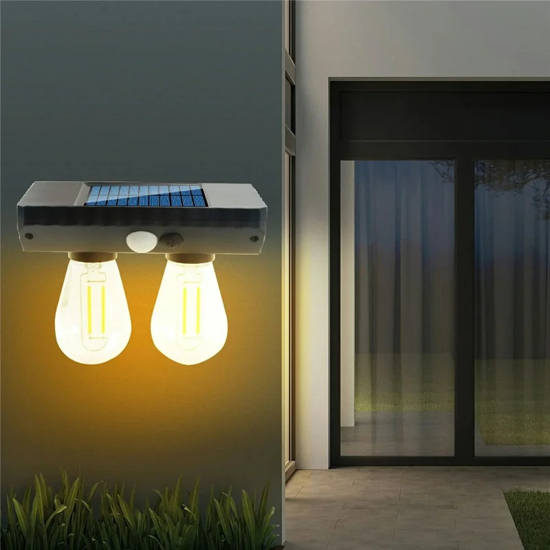Lampe solaire extérieure à double ampoule à filament de tungstène avec capteur de mouvement, lampe murale LED alimentée par énergie solaire