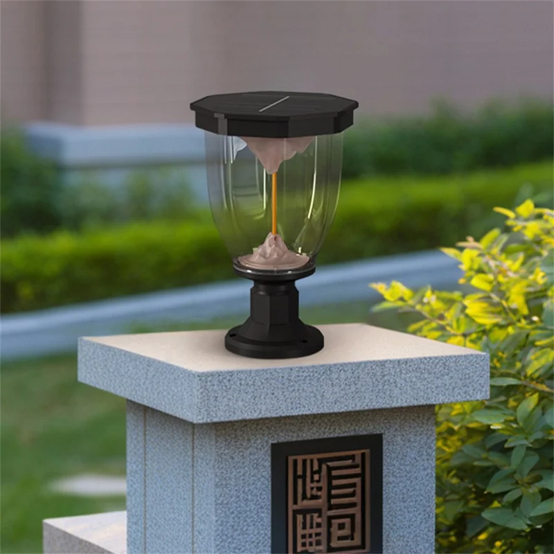 Lampe solaire à effet de flammes pour extérieur, lampe à chapeau de poteau COB pour décoration de jardin, terrasse ou allée