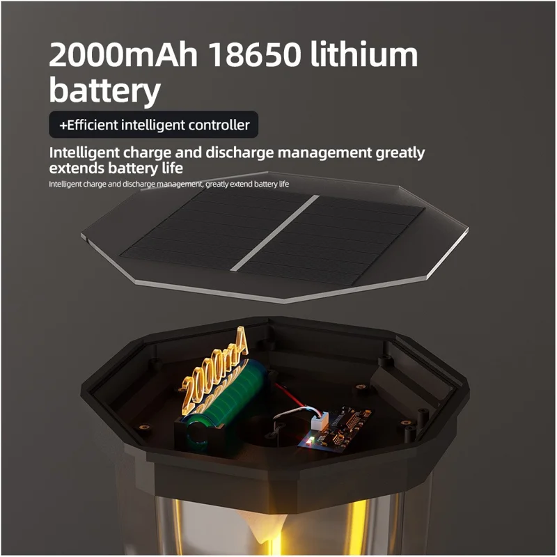 Lampe solaire à effet de flammes pour extérieur, lampe à chapeau de poteau COB pour décoration de jardin, terrasse ou allée