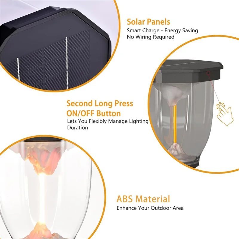 Lampe solaire à effet de flammes pour extérieur, lampe à chapeau de poteau COB pour décoration de jardin, terrasse ou allée