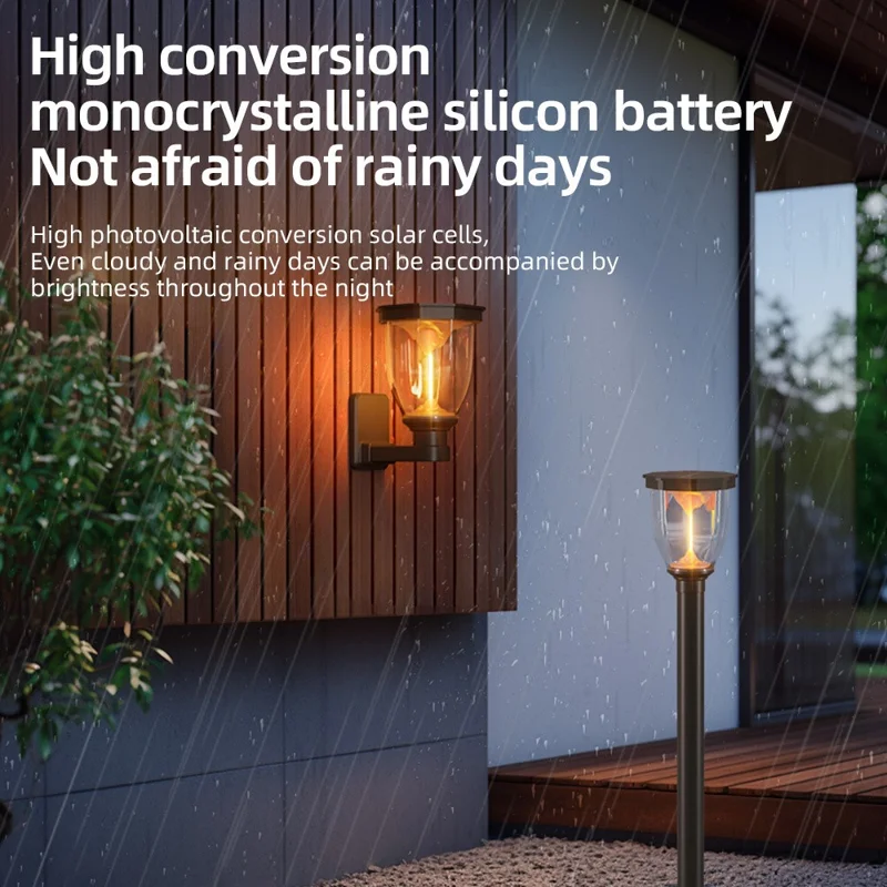 Luminaire Solaire Mural à Effet de Montagne Enflammée, Étanche, Lampe Paysagère COB pour Jardin / Patio / Allée