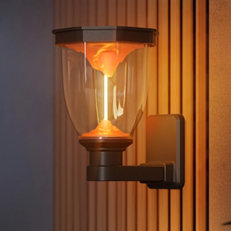 Luminaire Solaire Mural à Effet de Montagne Enflammée, Étanche, Lampe Paysagère COB pour Jardin / Patio / Allée