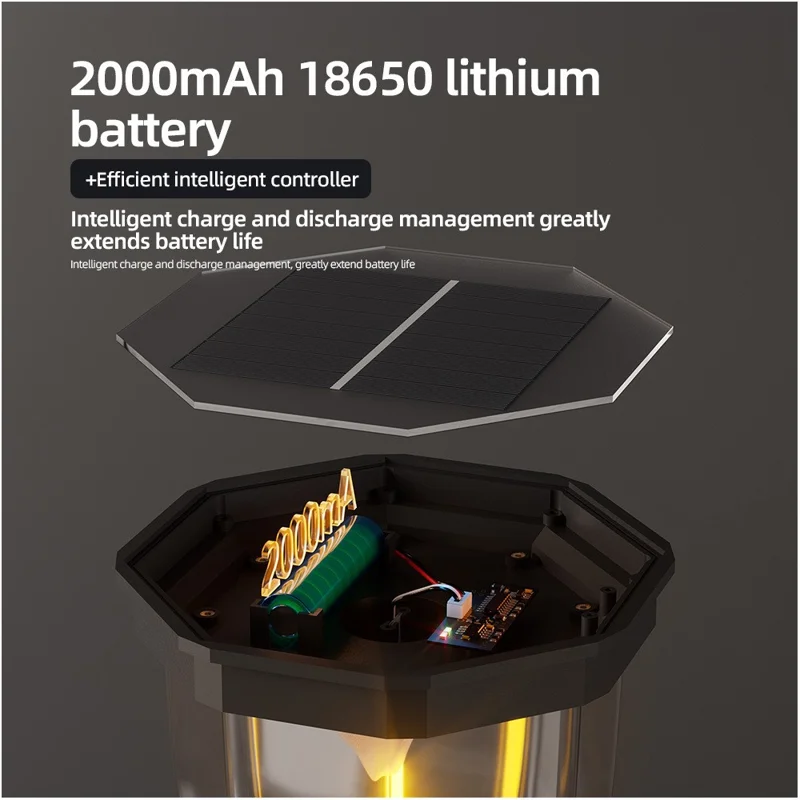 Lampe Colonne COB avec Base Trophée Effet Montagne Enflammée Luminaire Solaire pour Jardin / Patio / Allée