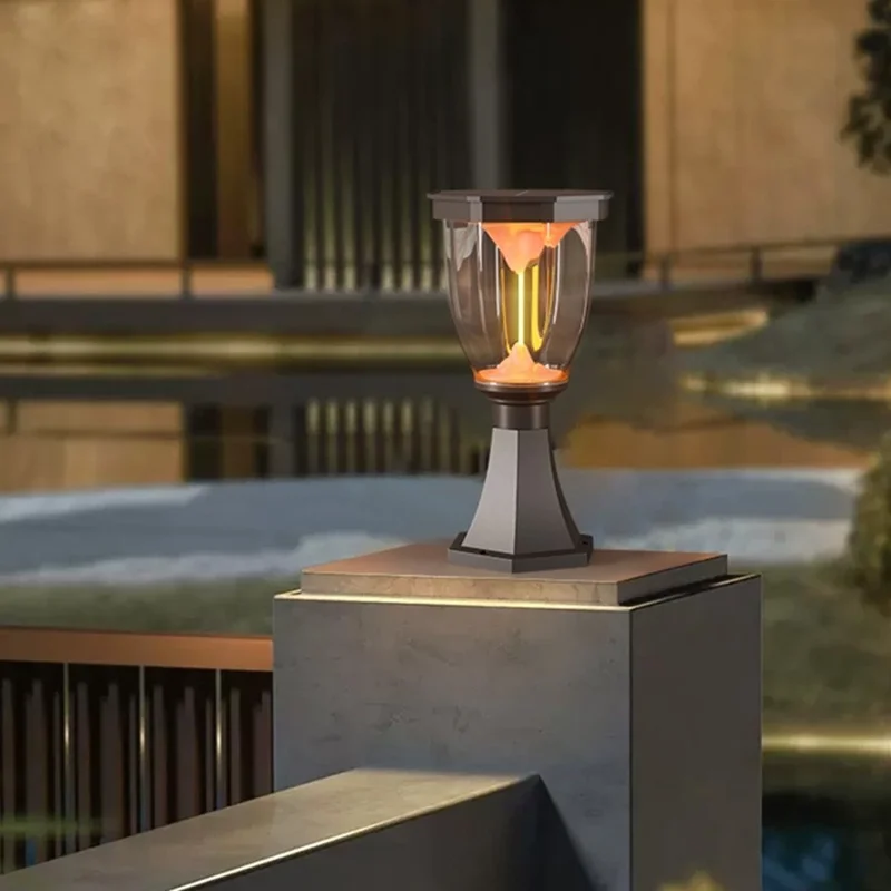 Lampe Colonne COB avec Base Trophée Effet Montagne Enflammée Luminaire Solaire pour Jardin / Patio / Allée