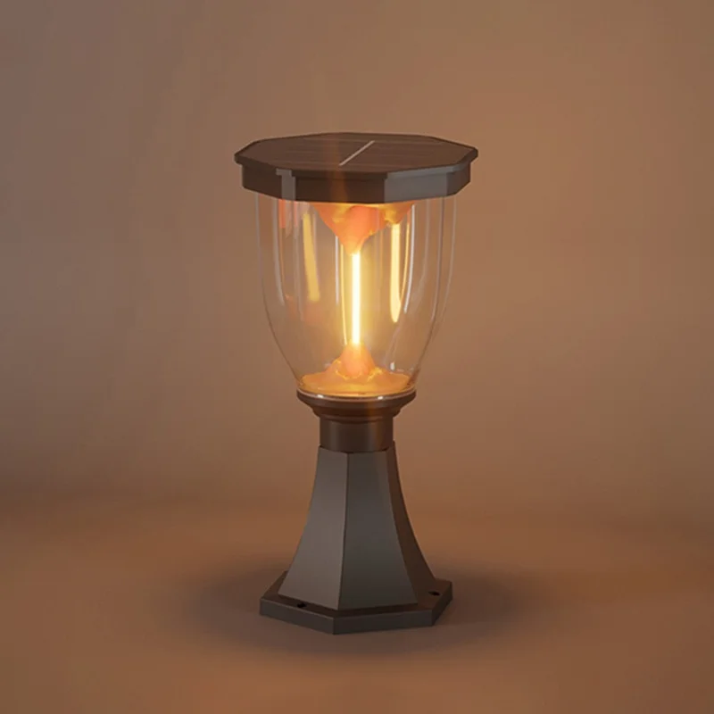 Lampe Colonne COB avec Base Trophée Effet Montagne Enflammée Luminaire Solaire pour Jardin / Patio / Allée