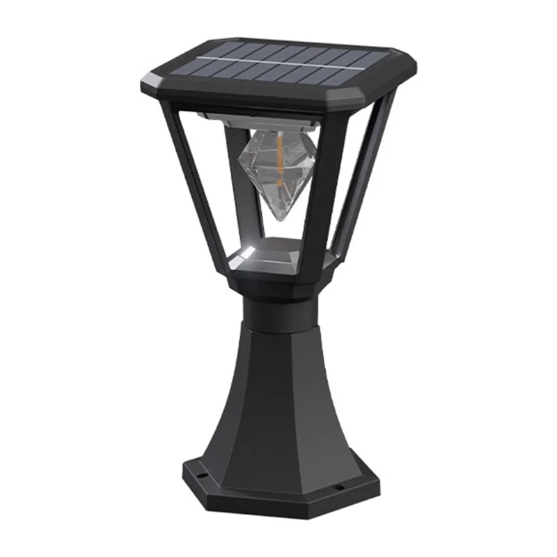 Solarbetriebene Pfostenleuchte mit Trophäensockel 30 W 2700 K warmweiß COB für Außen Garten Säule Landschaftsbeleuchtung