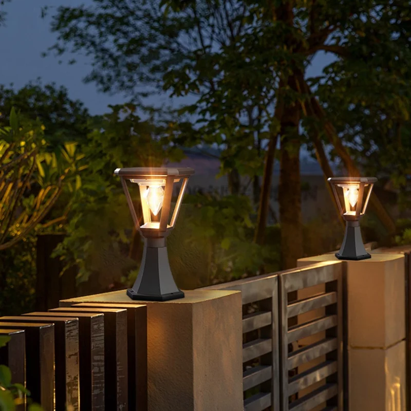 Solarbetriebene Pfostenleuchte mit Trophäensockel 30 W 2700 K warmweiß COB für Außen Garten Säule Landschaftsbeleuchtung