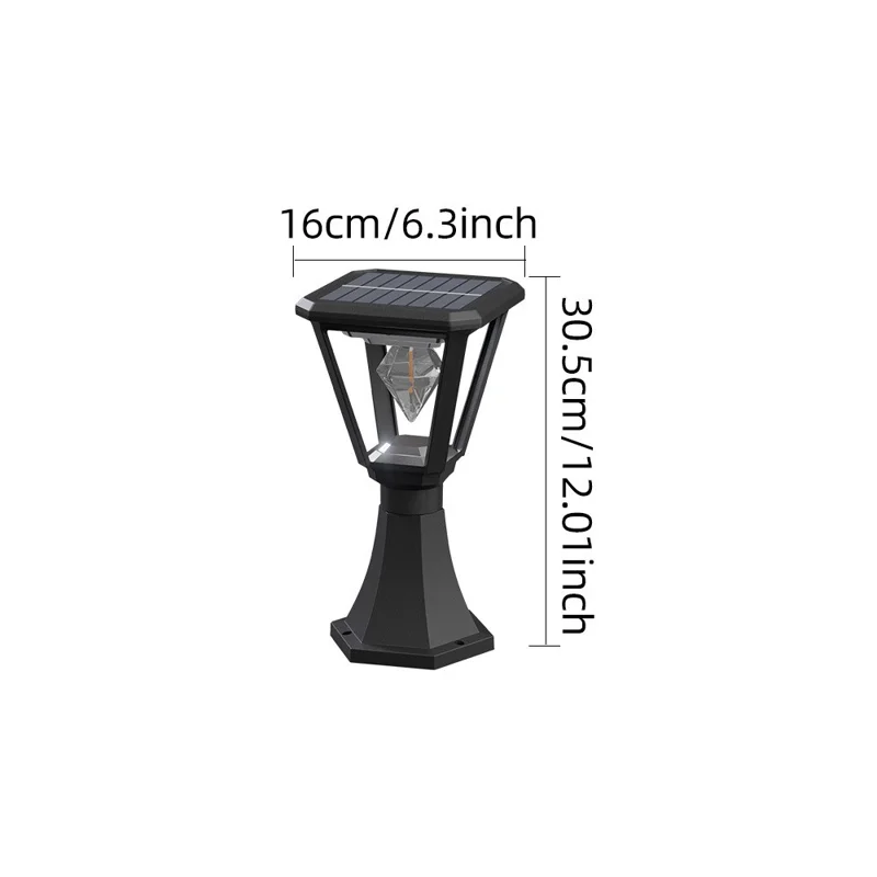 Solarbetriebene Pfostenleuchte mit Trophäensockel 30 W 2700 K warmweiß COB für Außen Garten Säule Landschaftsbeleuchtung