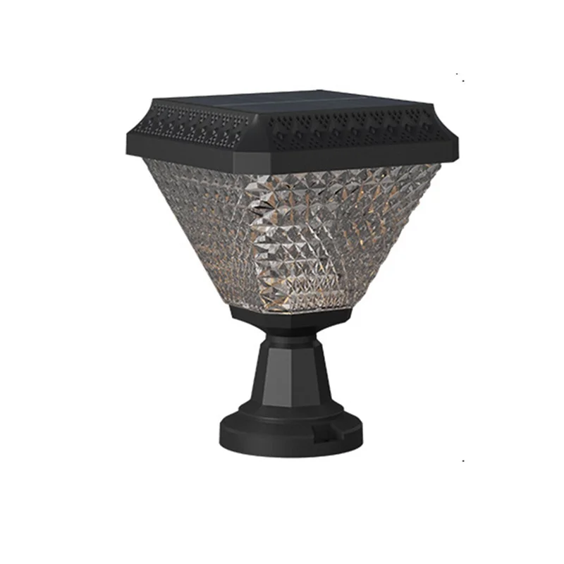 Solarbetriebene Gartensäulenleuchte, wasserdichte Solarlampe mit Diamantschliff und Fernbedienung für Hof, Säule, Zaun