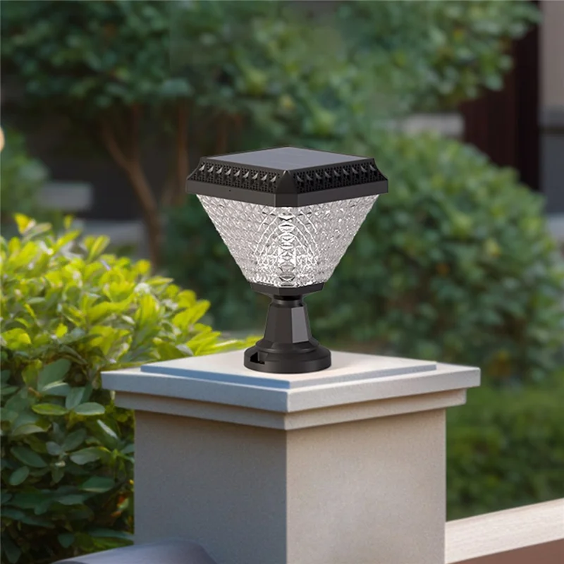 Solarbetriebene Gartensäulenleuchte, wasserdichte Solarlampe mit Diamantschliff und Fernbedienung für Hof, Säule, Zaun
