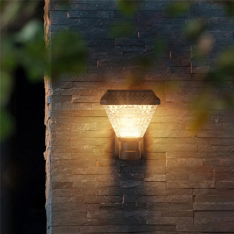An der Wand montierte Solar-Gartenleuchte mit Diamantschliff, wasserdichte, solarbetriebene LED-Yard-Lampe mit Fernbedienung