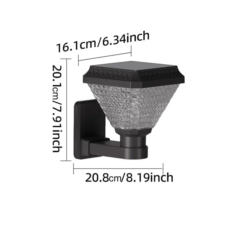 An der Wand montierte Solar-Gartenleuchte mit Diamantschliff, wasserdichte, solarbetriebene LED-Yard-Lampe mit Fernbedienung