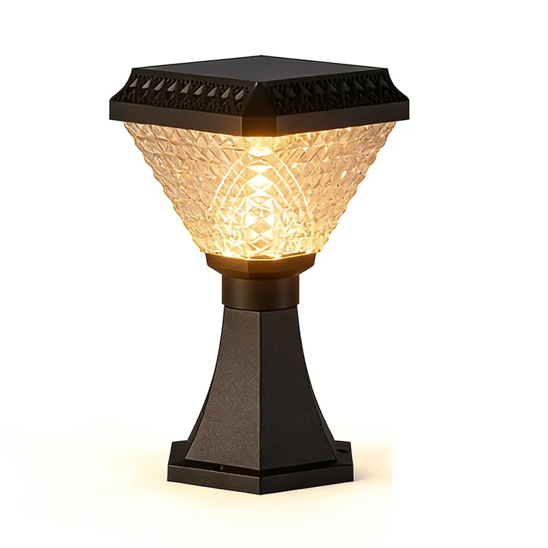 Gartenpfostenleuchte mit Pokalsockel, wasserdichte Solarleuchte für draußen mit Diamantschliff und Fernbedienung für Hof, Säule, Zaun