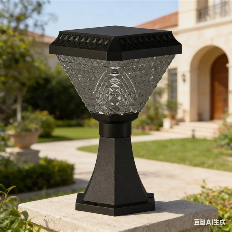 Gartenpfostenleuchte mit Pokalsockel, wasserdichte Solarleuchte für draußen mit Diamantschliff und Fernbedienung für Hof, Säule, Zaun