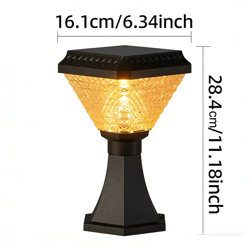 Gartenpfostenleuchte mit Pokalsockel, wasserdichte Solarleuchte für draußen mit Diamantschliff und Fernbedienung für Hof, Säule, Zaun