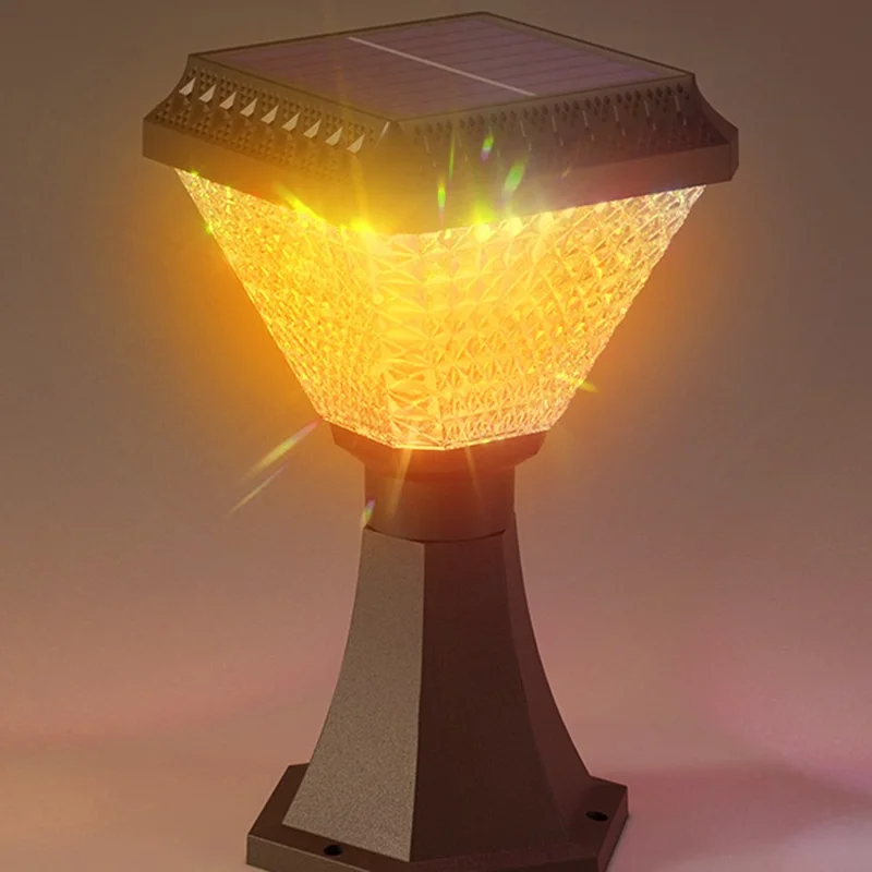 Gartenpfostenleuchte mit Pokalsockel, wasserdichte Solarleuchte für draußen mit Diamantschliff und Fernbedienung für Hof, Säule, Zaun