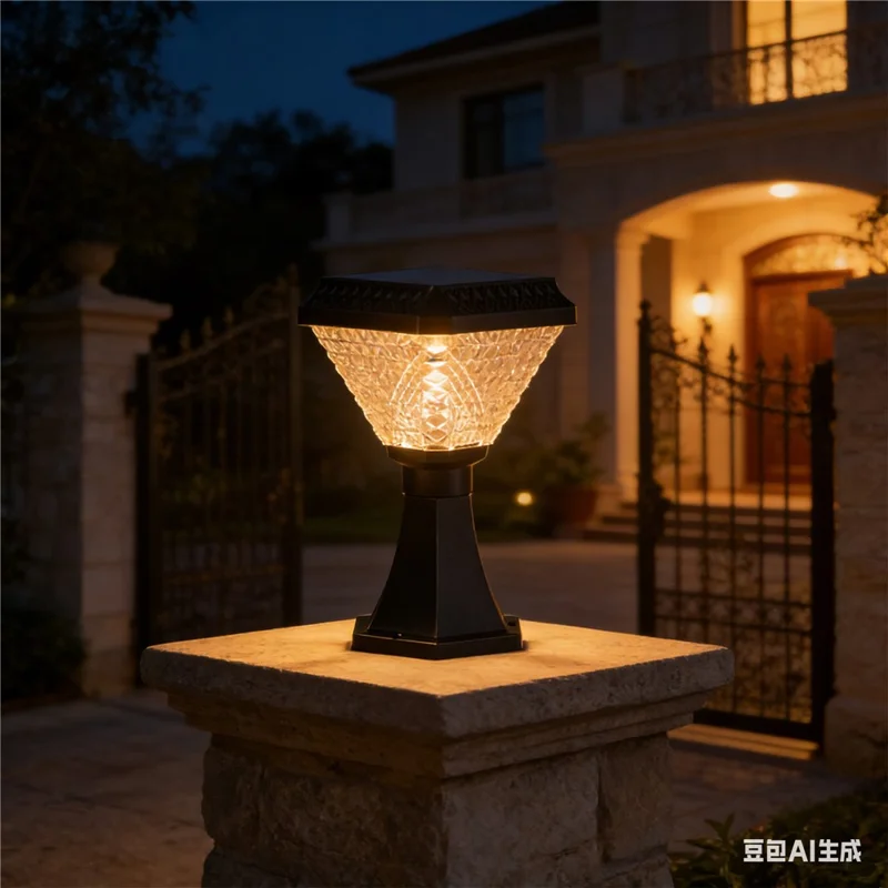 Gartenpfostenleuchte mit Pokalsockel, wasserdichte Solarleuchte für draußen mit Diamantschliff und Fernbedienung für Hof, Säule, Zaun