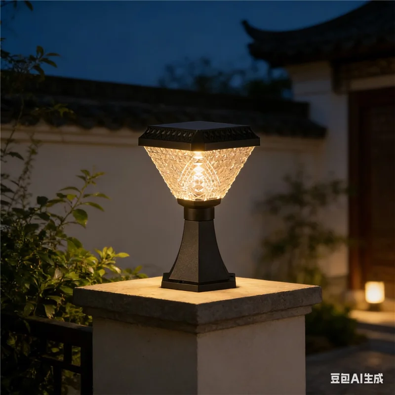 Gartenpfostenleuchte mit Pokalsockel, wasserdichte Solarleuchte für draußen mit Diamantschliff und Fernbedienung für Hof, Säule, Zaun