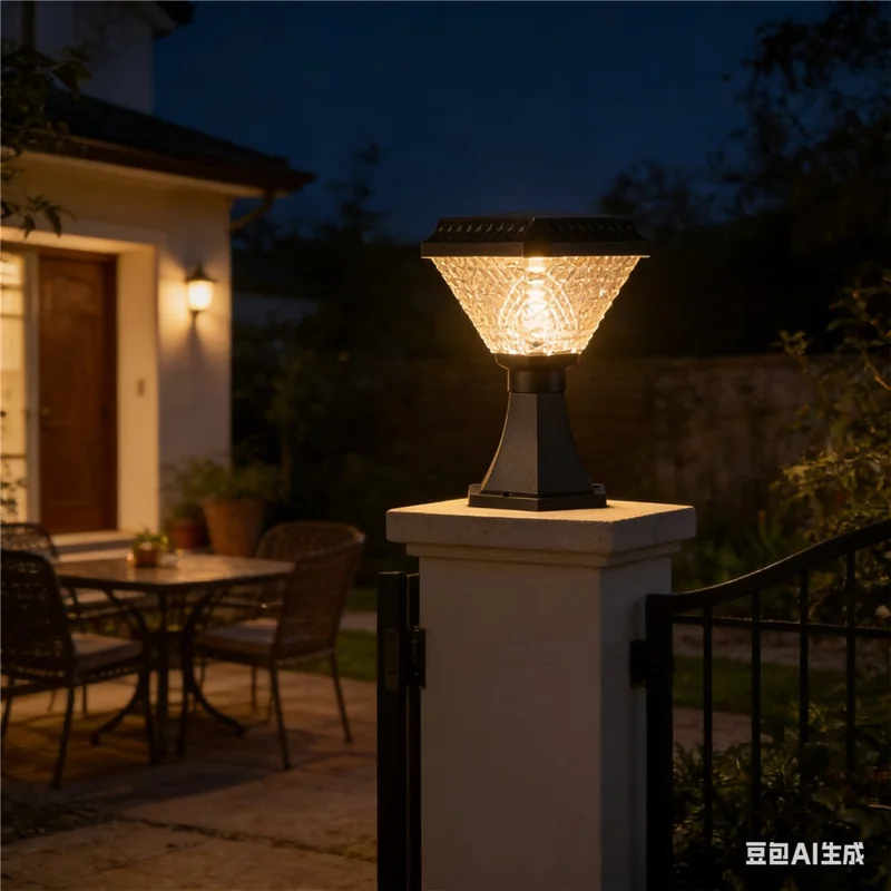 Gartenpfostenleuchte mit Pokalsockel, wasserdichte Solarleuchte für draußen mit Diamantschliff und Fernbedienung für Hof, Säule, Zaun