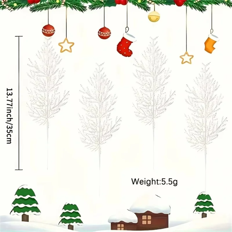 24 pièces de 35 cm de branches de pin artificielles enneigées réalistes, tiges en plastique, bricolage, décoration de fête - blanc