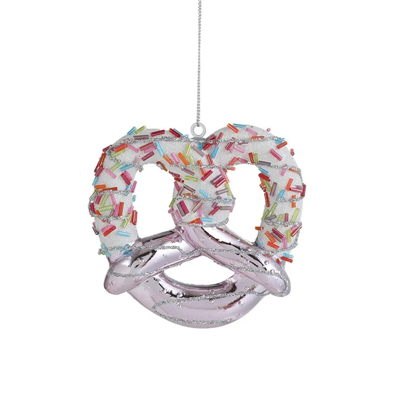 Glitter Pretzel Christmas Ornament Holiday Tree Decoration Cookie Shape Hanging Decor