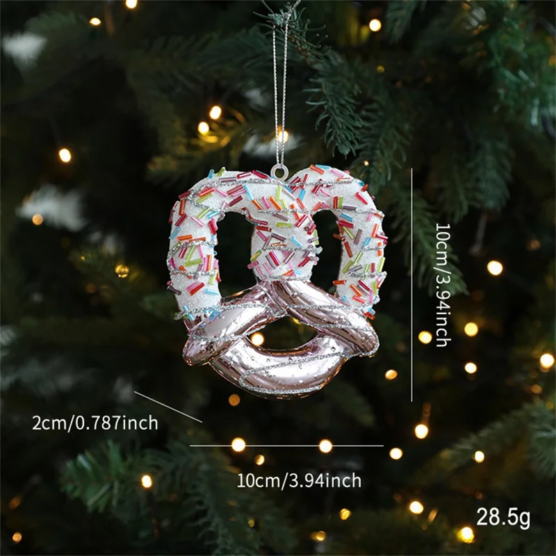 Glitter Pretzel Christmas Ornament Holiday Tree Decoration Cookie Shape Hanging Decor