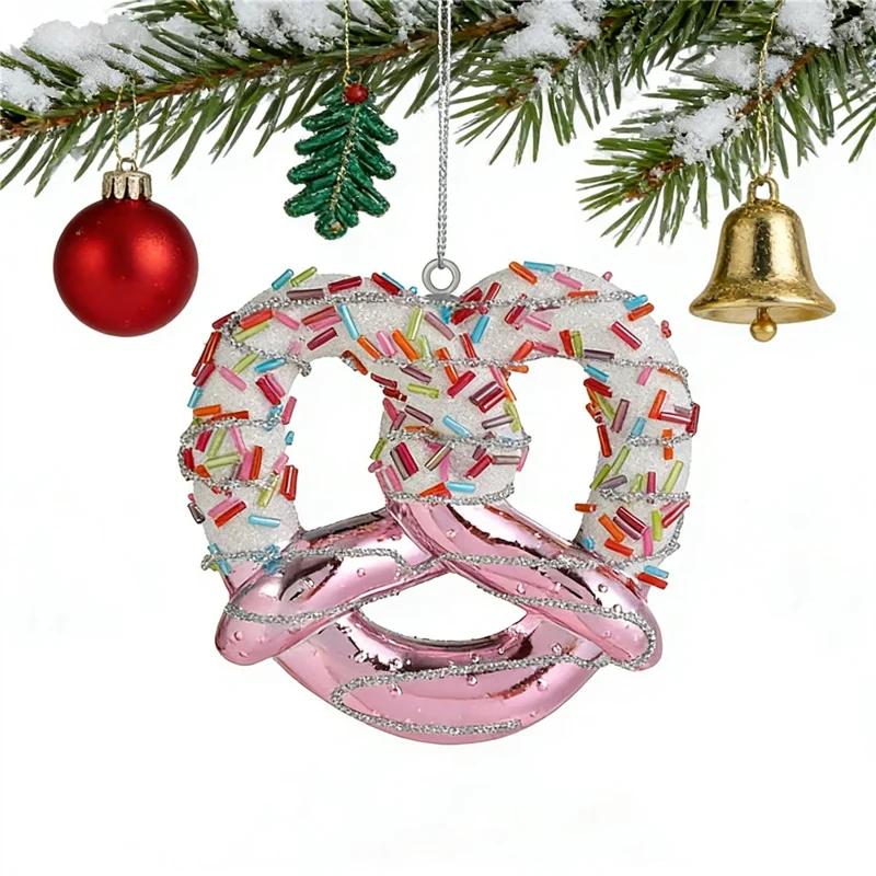 Glitter Pretzel Christmas Ornament Holiday Tree Decoration Cookie Shape Hanging Decor