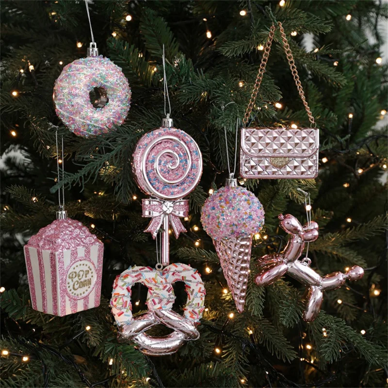 Glitter Pretzel Christmas Ornament Holiday Tree Decoration Cookie Shape Hanging Decor