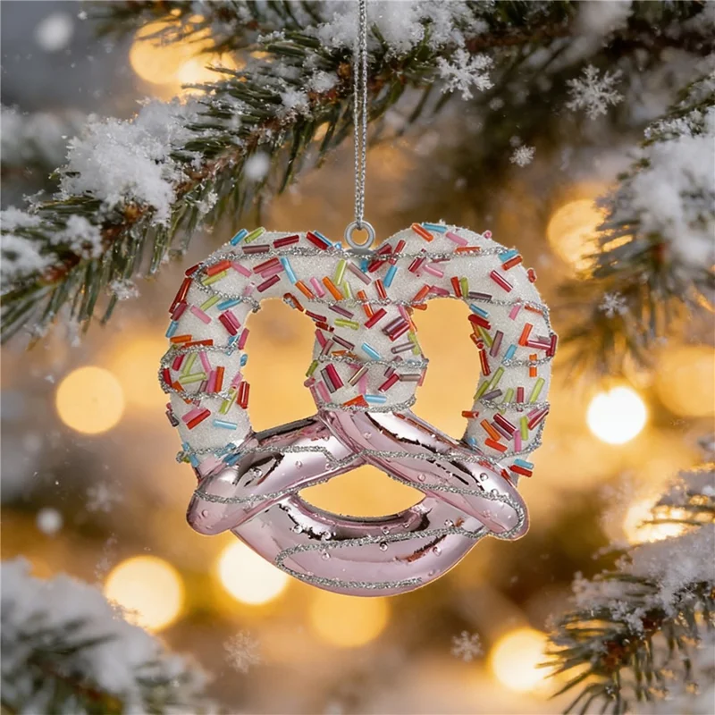Glitter Pretzel Christmas Ornament Holiday Tree Decoration Cookie Shape Hanging Decor