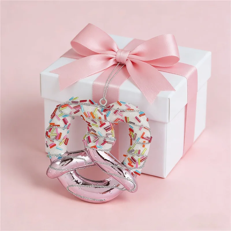 Glitter Pretzel Christmas Ornament Holiday Tree Decoration Cookie Shape Hanging Decor