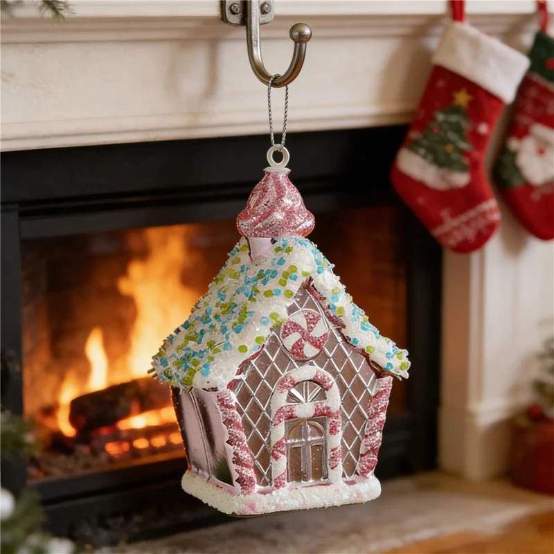Glitter Gingerbread House Ornament Christmas Hanging Pendant Xmas Tree Decoration