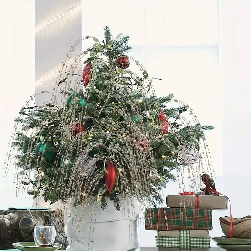 6 pièces de 97 cm de décoration de Noël en forme de saule, branches en mousse à paillettes argentées pour mariage et fêtes