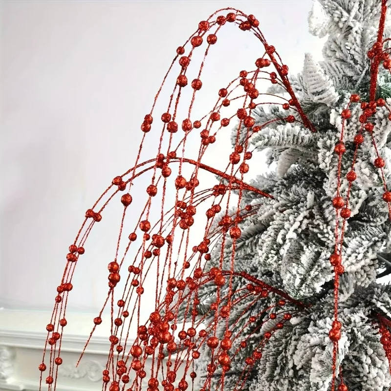 6 pièces de 97 cm de décoration de Noël en forme de saule, branches en mousse à paillettes argentées pour mariage et fêtes