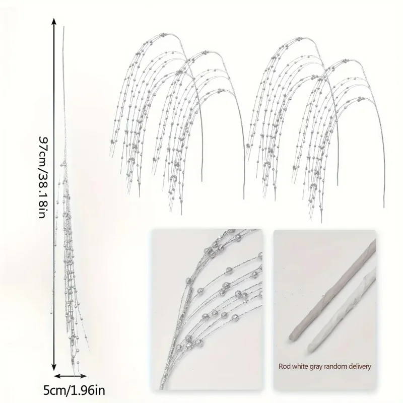 6 pièces de 97 cm de décoration de Noël en forme de saule, branches en mousse à paillettes argentées pour mariage et fêtes