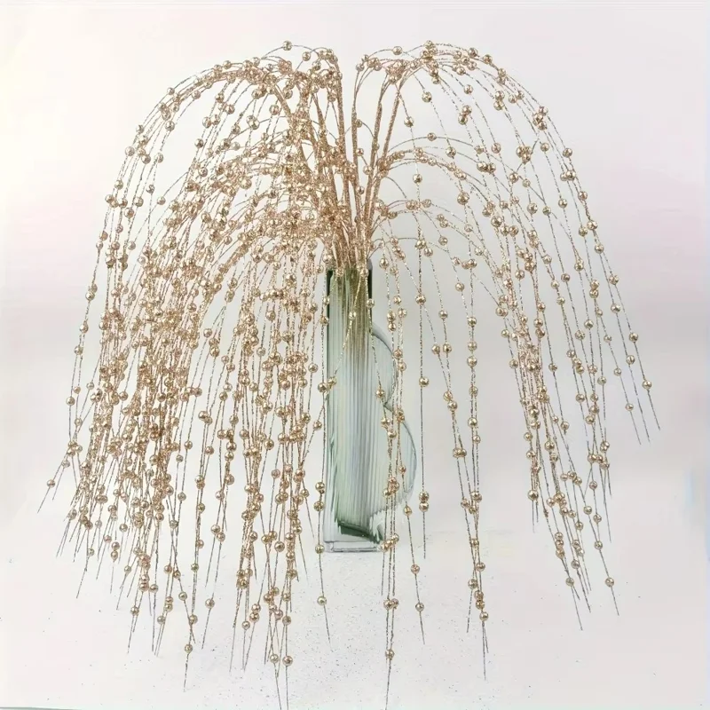 6 pièces de 97 cm de décoration de Noël en forme de saule, branches en mousse à paillettes argentées pour mariage et fêtes