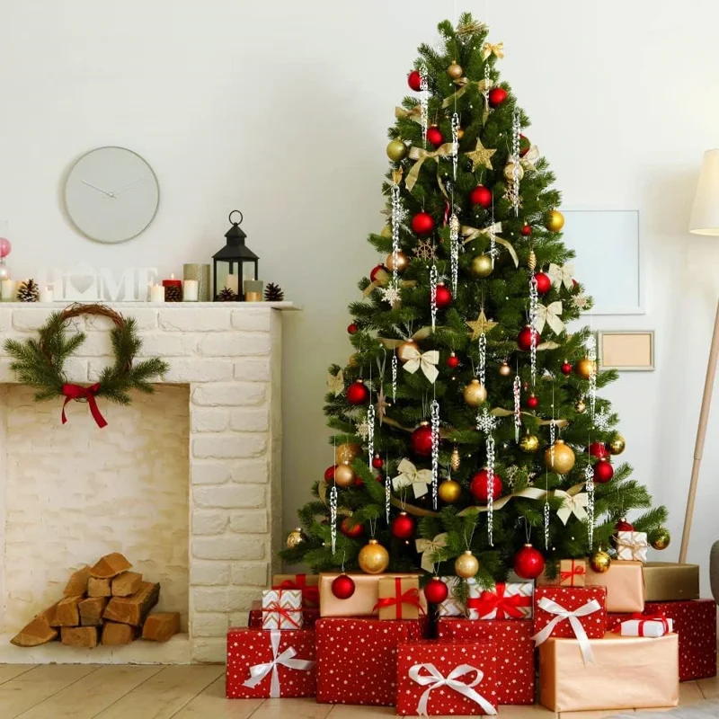 24 szt./komplet Dekoracje wiszące w kształcie sopli lodu z akrylu na choinkę, do dekoracji ślubu i imprez z 8 m kryształową nicią – przezroczyste