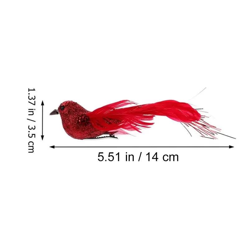 12 pièces ornements d'oiseaux de Noël, décorations à plumes d'oiseaux simulées avec pinces pour arbre de Noël, décoration de jardin - Rouge